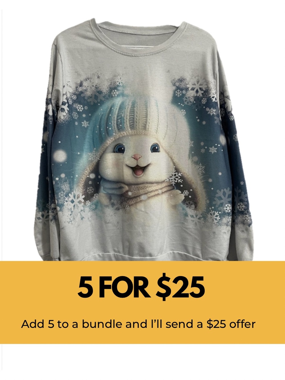 Cute Bunny Graphic Poly Sweatshirt - White & Blue